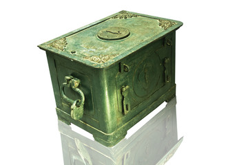 Antique iron safe isolated on white background with clipping pat