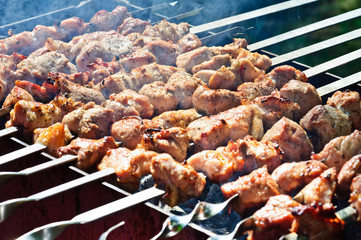 Fried meat on the grill