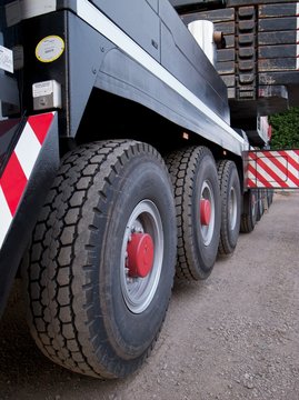 Big wheels and tyres of a 300 ton mobile crane