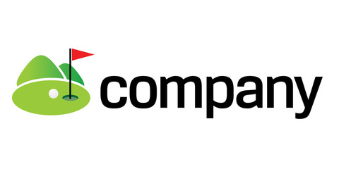 Green Golf field logo with red flag