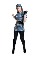 The beautiful girl dressed as the pirate