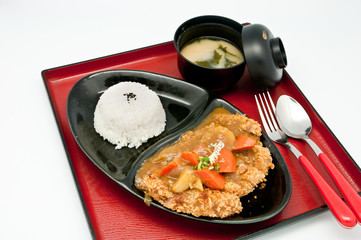 Rice with curry Chicken Teriyaki