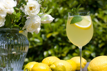Cocktail with lemon slices outdoor