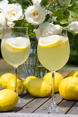 Cocktails with lemons in the garden