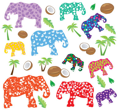 vector elephants with different patterns