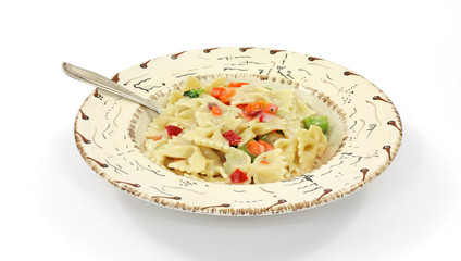 Pasta Primavera in southwestern style bowl with fork