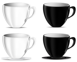 set of blank black and white coffee cups isolated on white