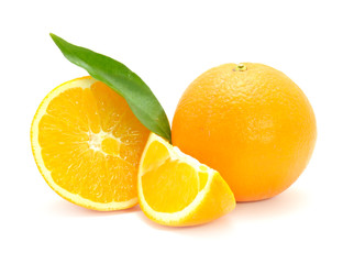Oranges with Green Leaf Isolated on White Background