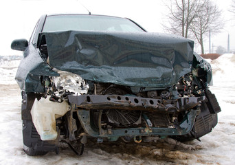 The car after failure in a winter season (in a city)