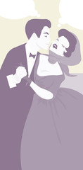 Man kiss woman retro vintage banner with speech bubble