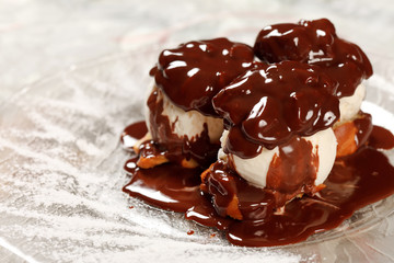 Ice cream with Chocolate topping