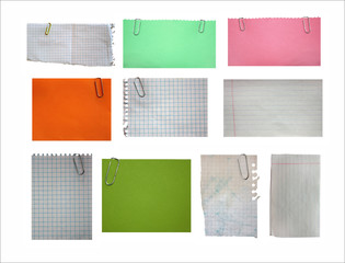 set of paper notes isolated on white background