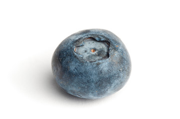 Fresh ripe single blueberry over white background