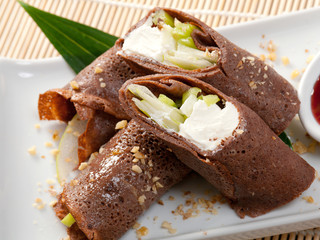 Dessert Maki Sushi - Chocolate Roll with Various Fruit and Cream