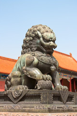 Fototapeta na wymiar Bronze lion in Forbidden City. Beijing