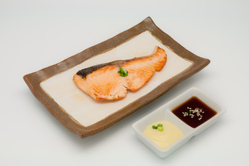Saba fish grilled on white background