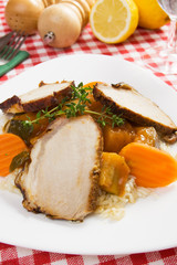 Roasted meat with rice and vegetables