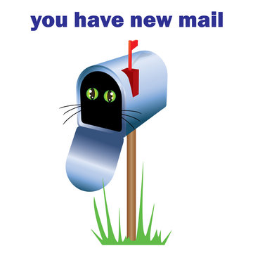 Cat in mailbox - funny illustration