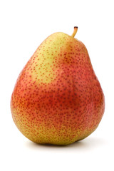 Single red-green pear, isolated, white background