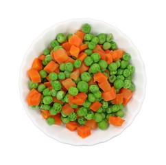 Bowl filled with peas and carrots