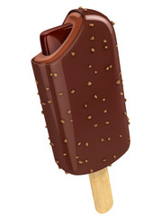 chocolate ice cream bar on a stick isolated on white