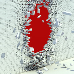 broken brick wall - destruction 3d concept
