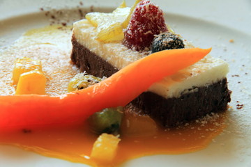 Chocolate tart with exotic fruits   La Sella Spain