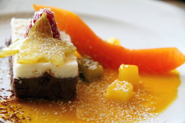 Chocolate tart with exotic fruits  La Sella Spain