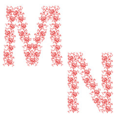 Hand drawing ornamental alphabet. Letter MN