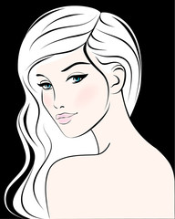 woman face with long hair. Vector illustration
