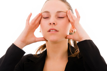 Fototapeta premium Closeup portrait of a young woman in agony with headache