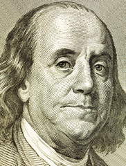 Portrait franklin from a denomination in 100 American dollars