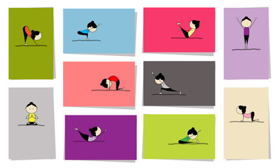 Woman practicing yoga, 10 cards for your design