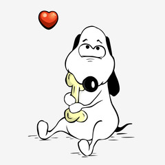 Cute dog hugs a bone