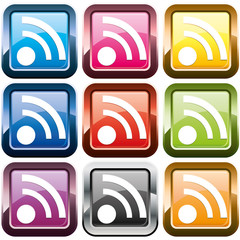 Set of rss buttons, multicolored, vector illustration