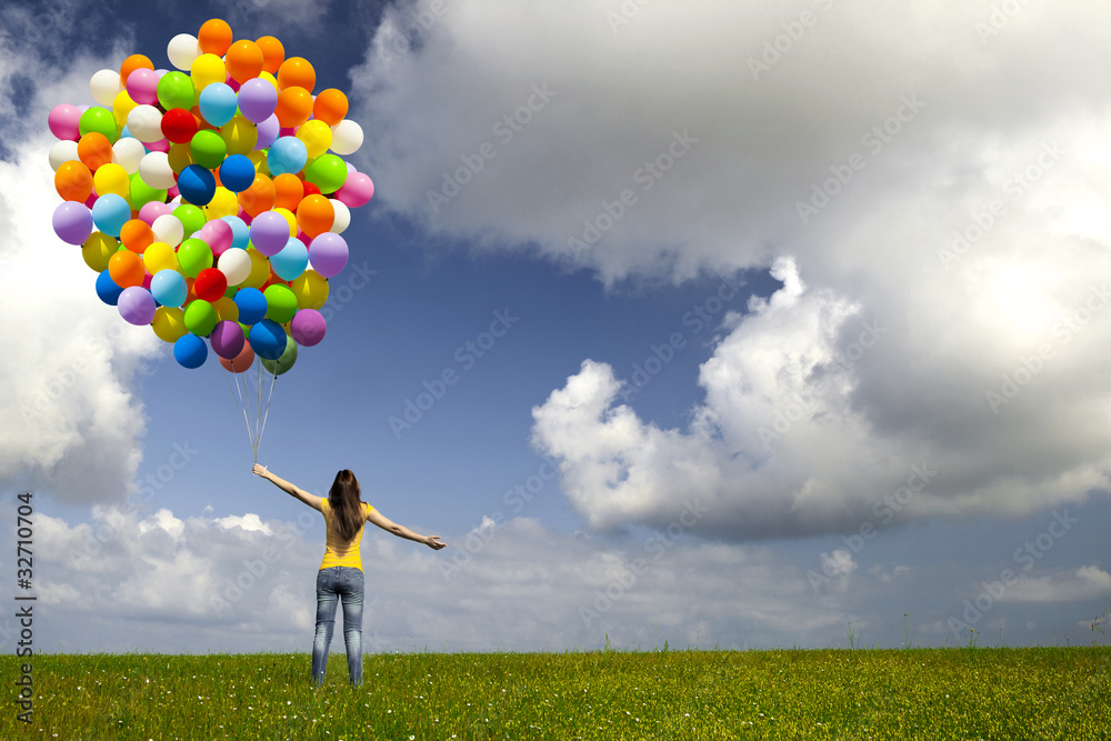 Poster Girl with colorful balloons