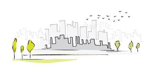 cityscape, simple symbolic drawing, vector