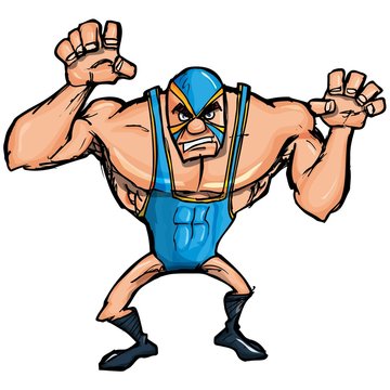 Angry Cartoon Wrestler With A Mask