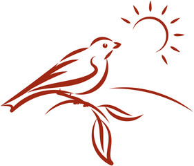 Obraz premium Little bird on a tree branch. Vector illustration