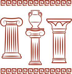 Antique art – Pillars and ceramics. Vector illustration