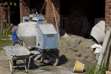 details of a construction site with cement mixer