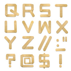 letter  from wood ice-cream stick isolated on white background