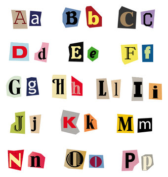A - P - Vektor Buchstaben-Set aus Zeitungsausschnitten