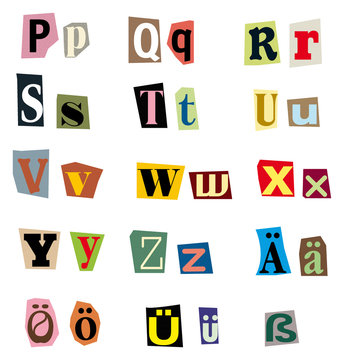 Vektor Buchstaben-Set aus Zeitungsausschnitten