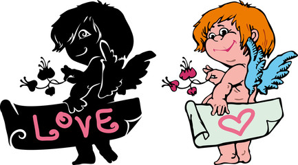 Angel with a sheet of paper. option in the color and silhouette