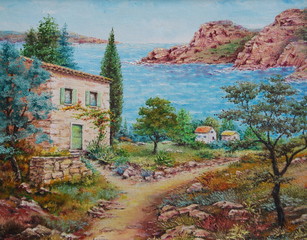Fototapeta na wymiar malarstwo - malarstwo krajobraz śródziemnomorski