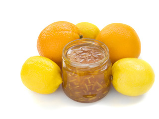 citrus jam with orange and lemon isolated over white