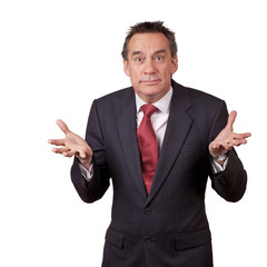 Attractive Surprised Middle Age Business Man in Suit Shrugging
