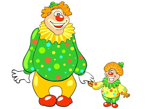 Funny big and little clown. Vector.