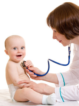 Doctor With A Baby On A White Background.